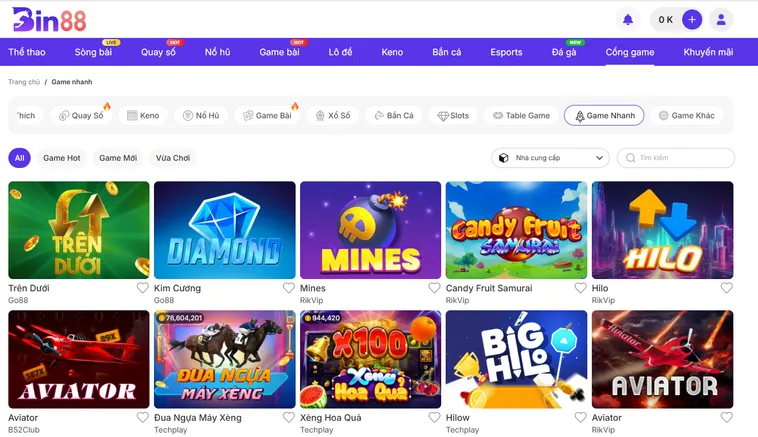 Các Trò Chơi Game Nhanh Bin88 Siêu Hấp Dẫn Cho Mọi Game Thủ