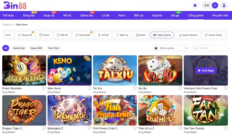 Đa Dạng Trò Chơi Tại Sảnh Table Game Bin88 Thiên Đường Giải Trí Đẳng Cấp Hàng Đầu Hiện Nay